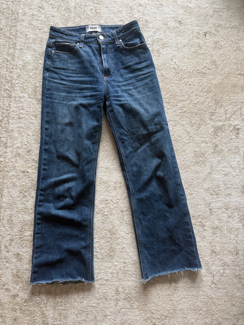 PAIGE Dark Blue Flare Jeans with Raw Hem